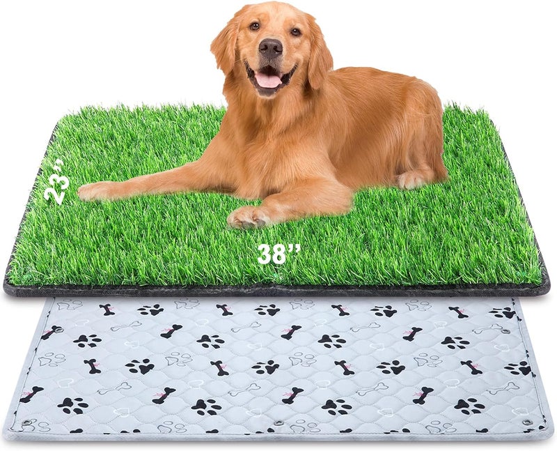 Annexfun Dog Grass Mat with Pee Pad 38×23", Large Dog Litter Box Indoor Artificial Turf Grass Porch Waterproof Patio Potty Tray for Doggie Reusable Washable and Lawn for Replacement Puppy Training - Image 1